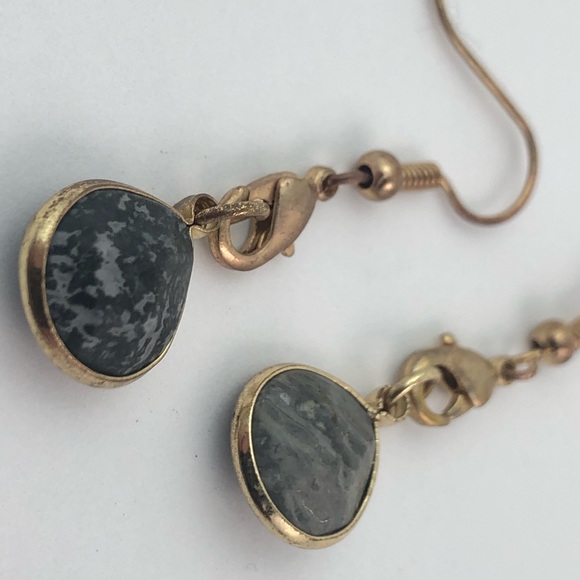 Uniquely Intriguing Black and Grey Matte Jasper Earrings - Vintage Handmade - Picture 3 of 4